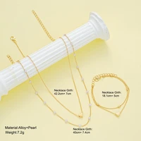 Fashion Imitation Pearl Heart Jewelry Set For Women Gold Silver Color Round Beads Necklace Bracelet Set Daily Wear Accessories 2