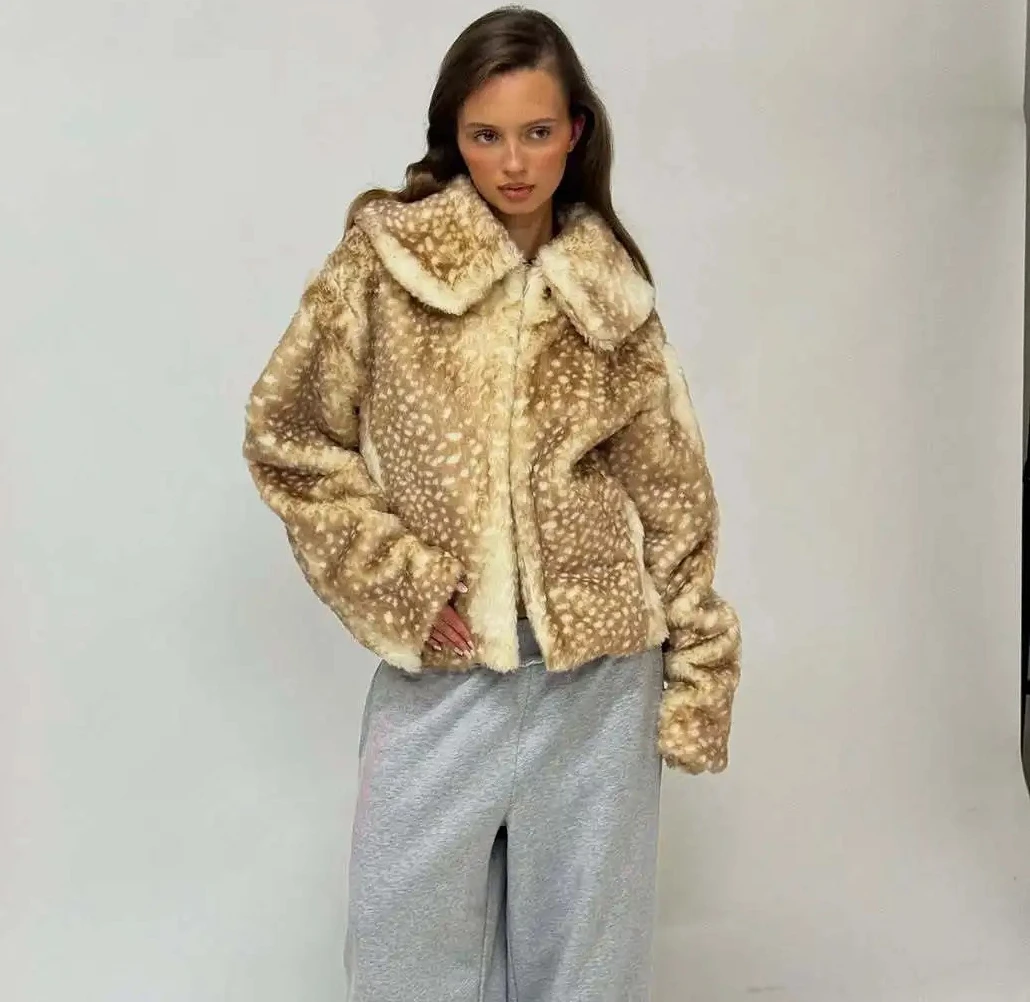 

Elegant Short Fur Coat Women's Long Sleeve Turn-down Collar Warmth Fashionable Autumn Winter New