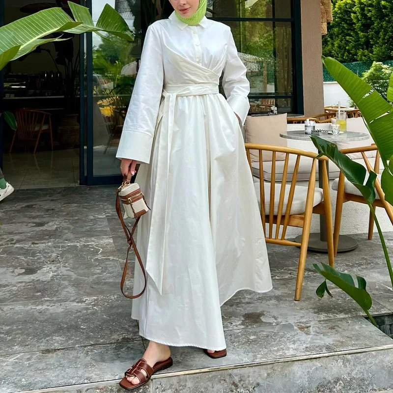 

Ид Мусульманская скромная Абая для женщин Платье на шнуровке Джалабия Рамадан Марокко Кафтан Ислам Vestidos Абаяс Арабский Дубай Длинный халат 2026