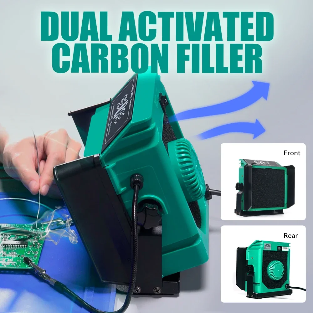 YIHUA 948DQ-I 200W Soldering Fume Extractor Filter Smoke 110W Soldering Iron Station with 2 Helping Hands