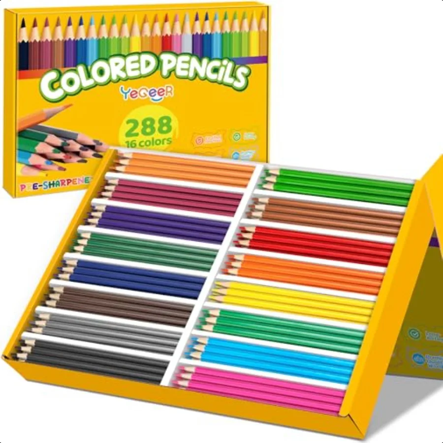 

288 Count Colored Pencils Bulk 16 Assorted Colors Presharpened Coloring Pencils Set for and Adult Teachers ential Classroom Pri