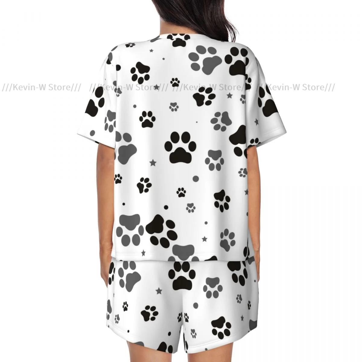 Conjunto de pijamas femininos manga curta traços de pegada de gato pijamas loungewear para roupa de dormir de verão