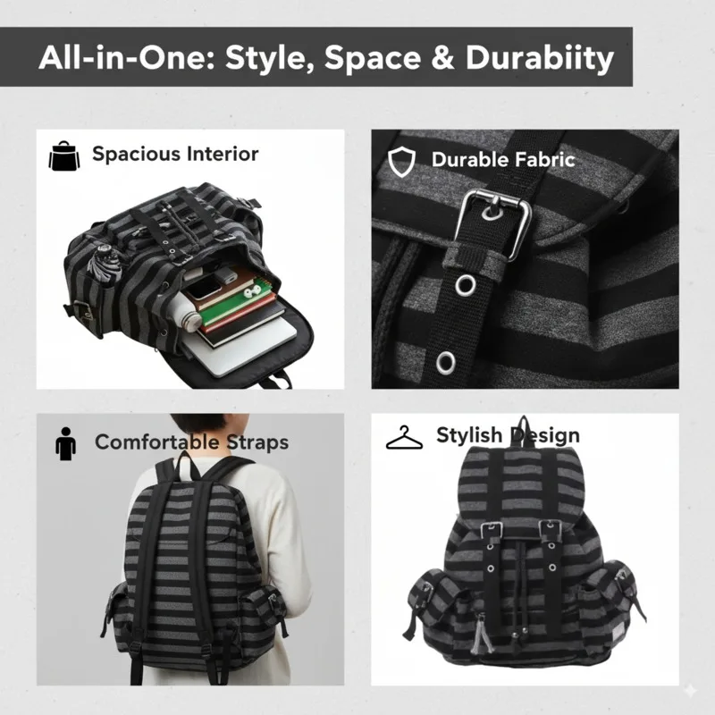 Women's Handbags Y2K Striped Backpacks Jeans Same Japan Korea Functional Casual Plaid Large Capacity Couple Crossbody Backpacks