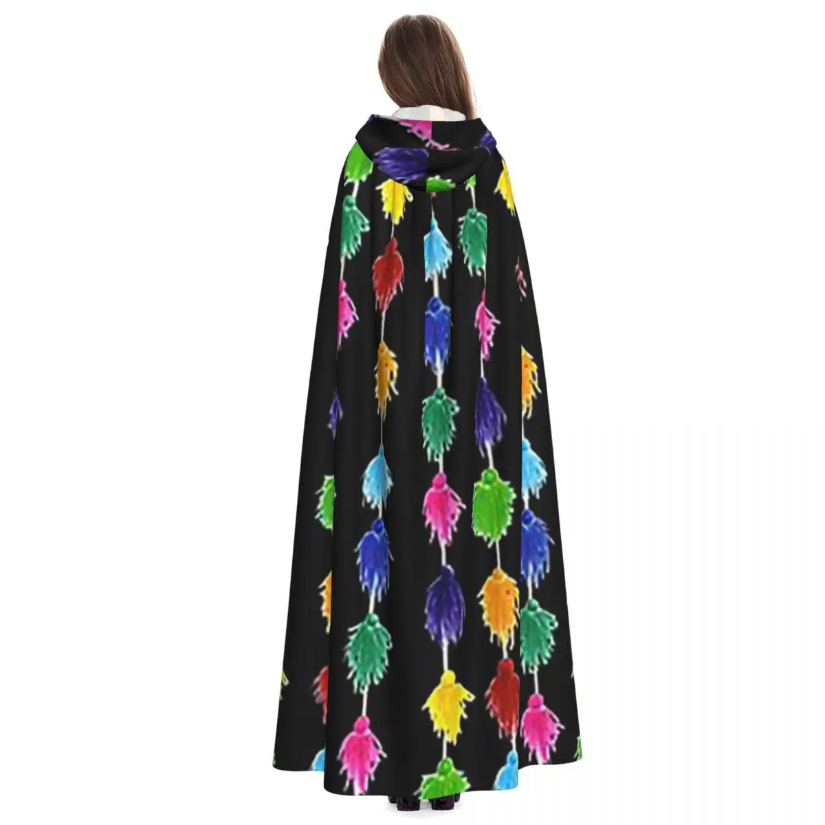 ペルー タッセル ロング フード付きマント 魔女 中世 コスチューム コスプレ ケープ ハロウィンコート 大人用 ユニセックス
