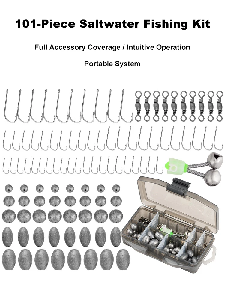 

101 шт. комплект рыболовных снастей-грузила/колокольчики/застежек текстов/задние крючки для ловли карпа-монстра/сома