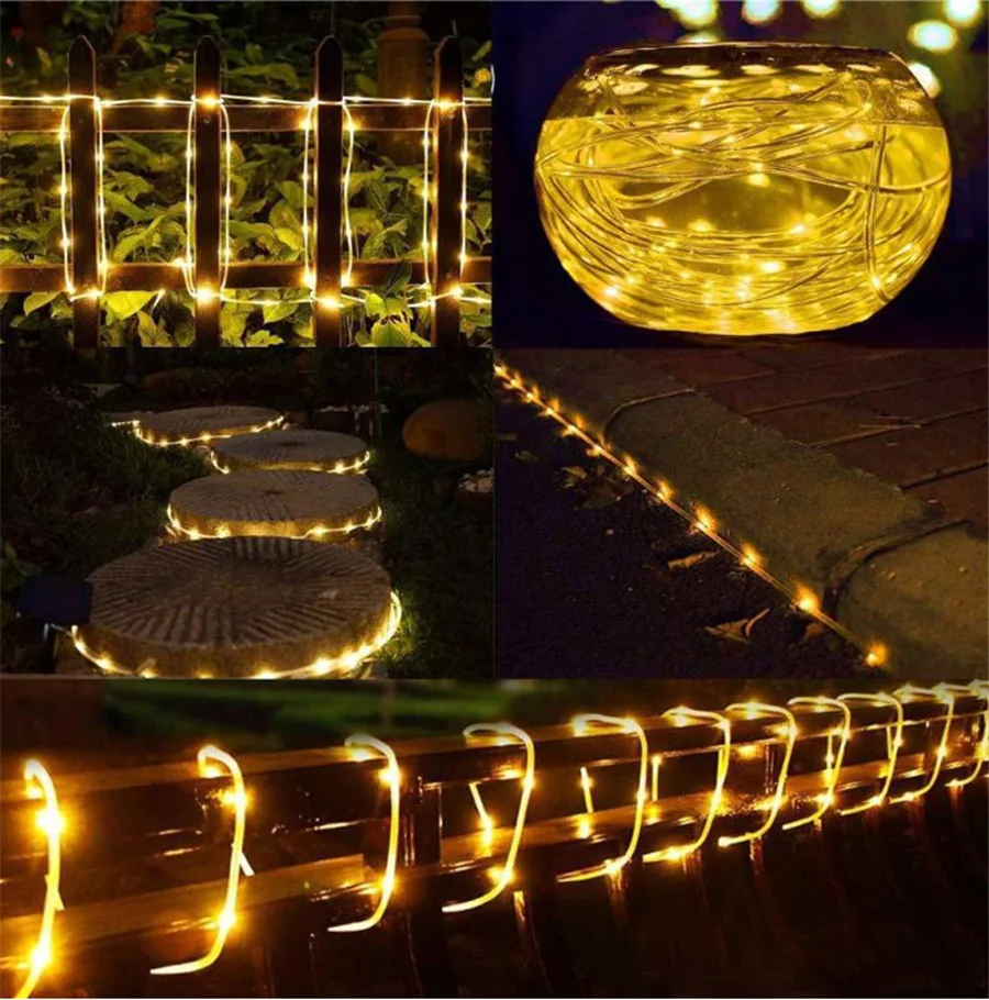 Tirvose 300LEDs Rope String Lights Waterproof Copper Wire Tube Fairy Garland Christmas Lights for Garden Tree Fence Patio Decor