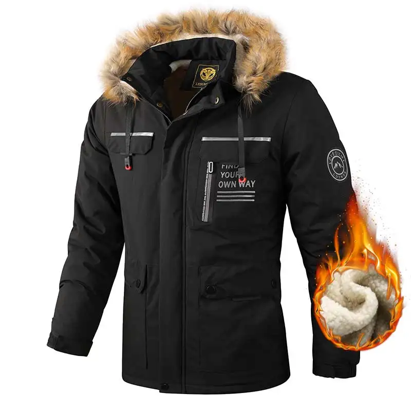 2022 herbst Winter Mode Lässig Fleece Parka Männer Warme Wind Kapuze Parka Jacke Outwear Männer Taktische Bomber Schlank Parkas Männer