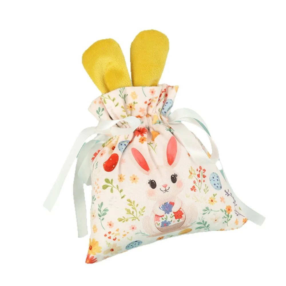 Bunny Gift Bag Secure Drawstring Candy Pouch Easter Candy Bag Versatile Bunny Ear Gift Bag For Wedding Kids Celebration Easter