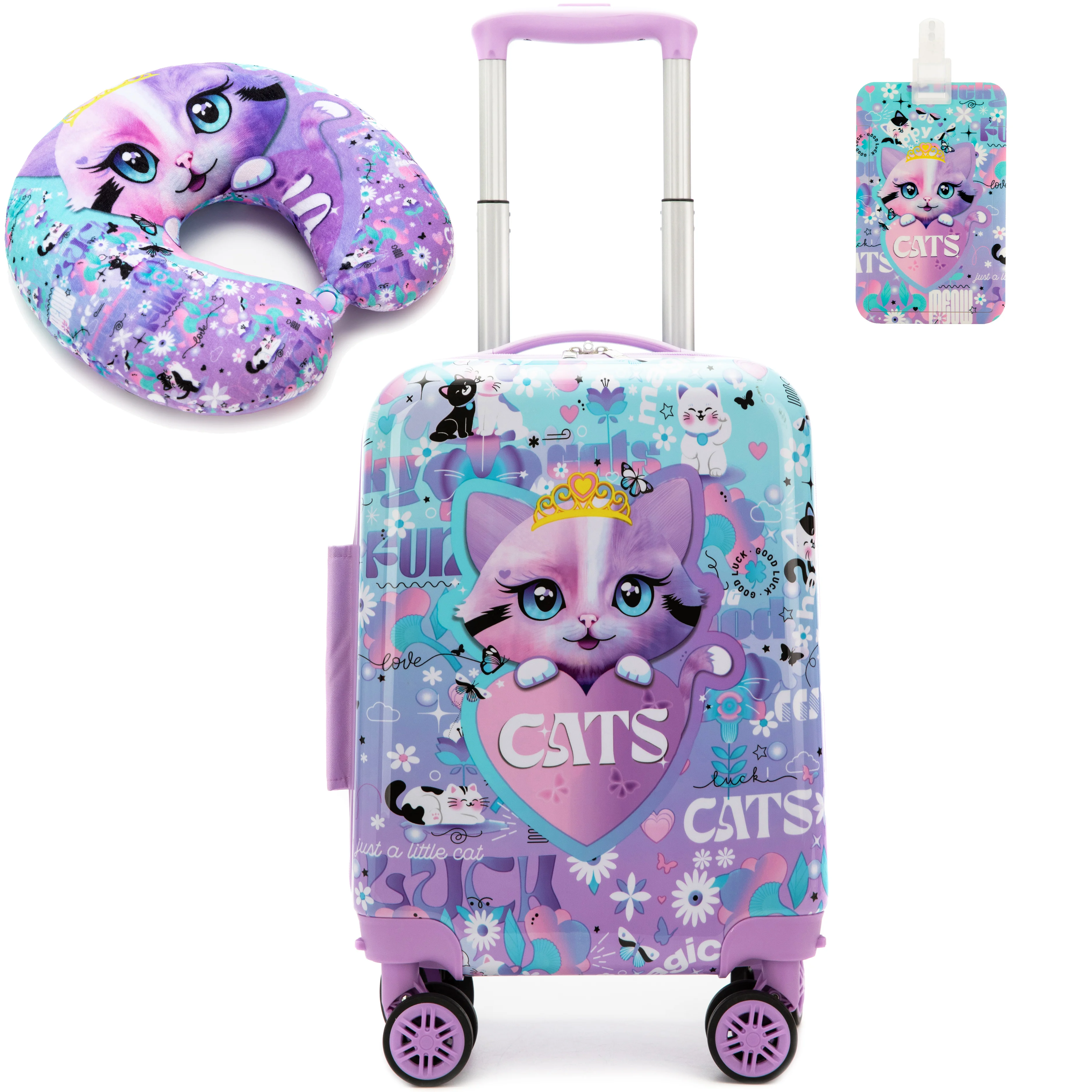 مجموعة حقائب أمتعة للأطفال مكونة من قطعتين أمتعة صلبة مقاس 16 بوصة مع عجلات دوارة للفتيات تحمل على أمتعة الأطفال الصغار معتمدة من شركة الطيران