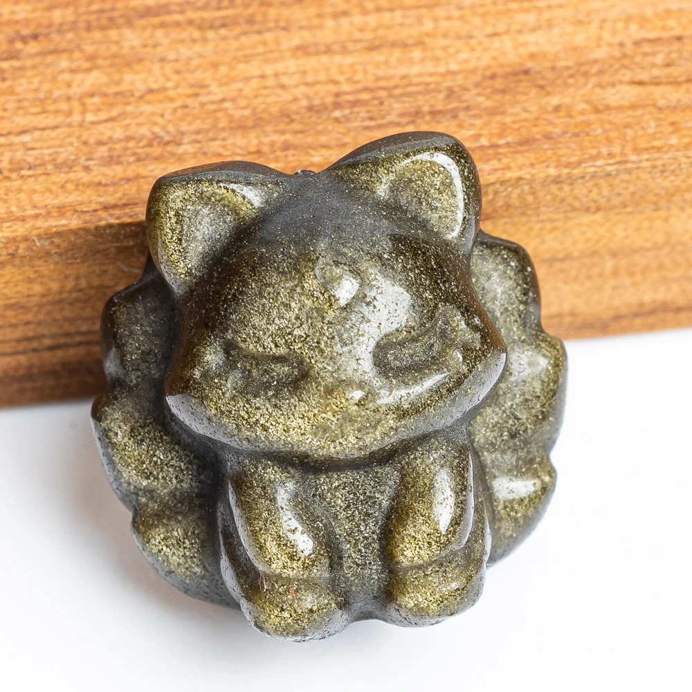 

5pcs Natural Golden Obsidian Kitsune Pendant 18x12mm 9-Tailed Fox Charm for Jewelry Making Necklace Diy Accessories Drilled