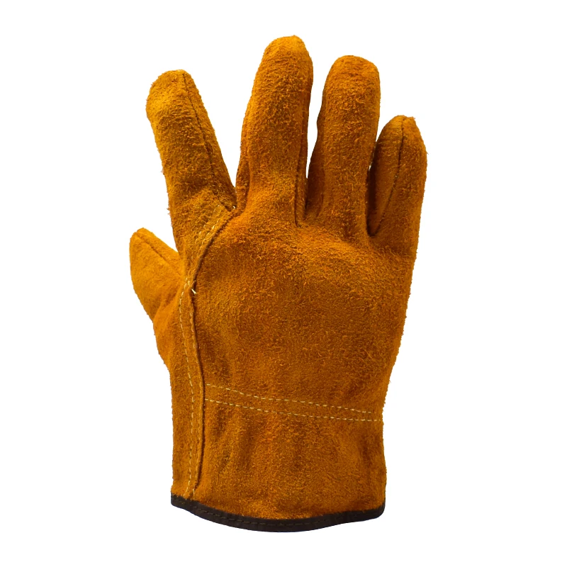 1 Pair Labor Protection Cowhide Gloves Double-layer Yellow Safety Welding Wear-resistant Gloves Personal Protective Equipment