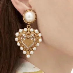 Women Gold Plated Boho Crystal Heart Drop Earrings