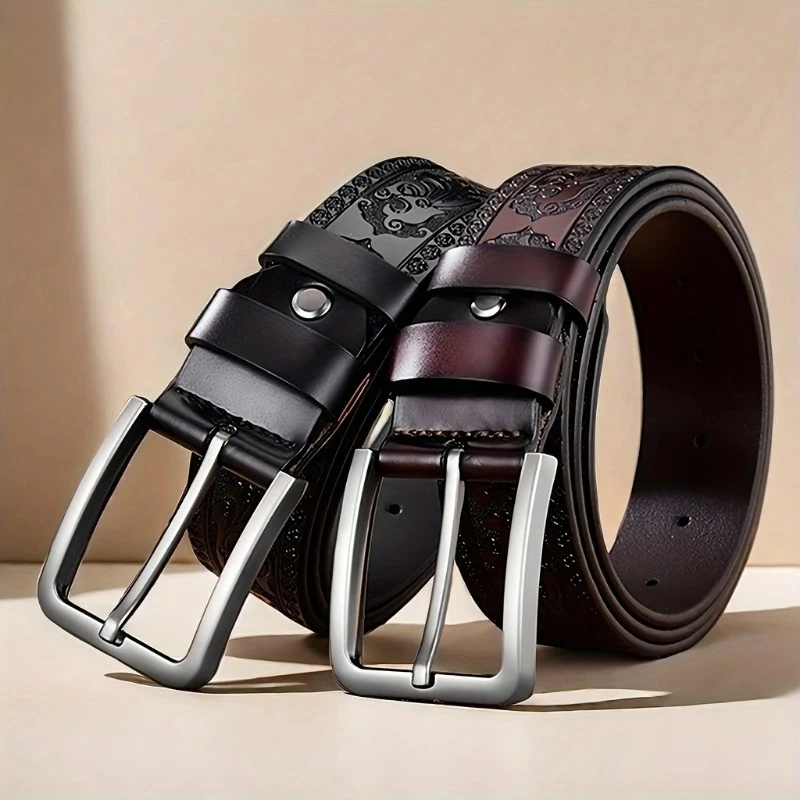2026 PU-Leder Herren Retro Western Gürtel, Luxus Marken-Taillengürtel mit Legierungsschnalle, Robuster Jeansgürtel für Herren und Damen für den Alltag – Detail 5
