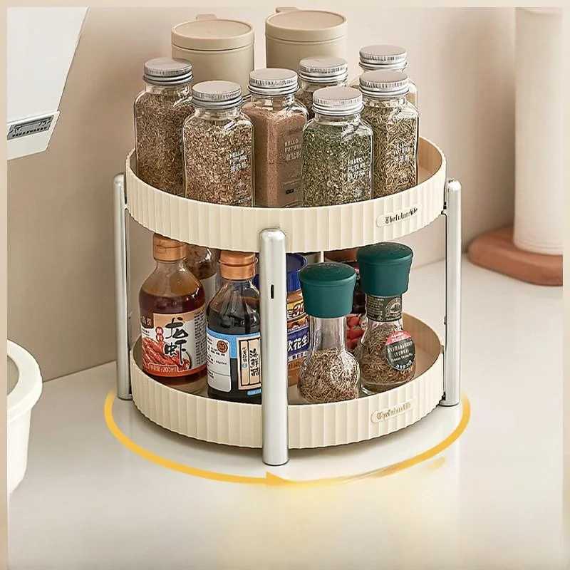 

Вращающаяся двухъярусная кухонная подставка для хранения бутылок с маслом, солью, соевым соусом, уксусом, многофункциональный органайзер для столешницы для домашнего использования