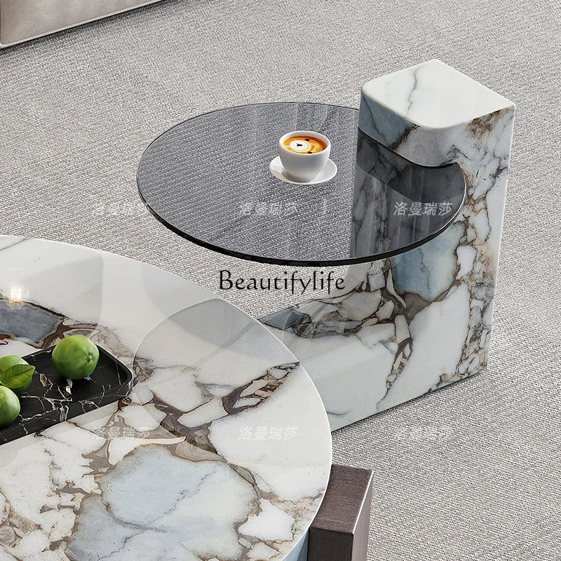 FG28Italian Style Light Luxury Silent Style Marble Tea Table Minimalist High Sense Villa Combined Tea Table