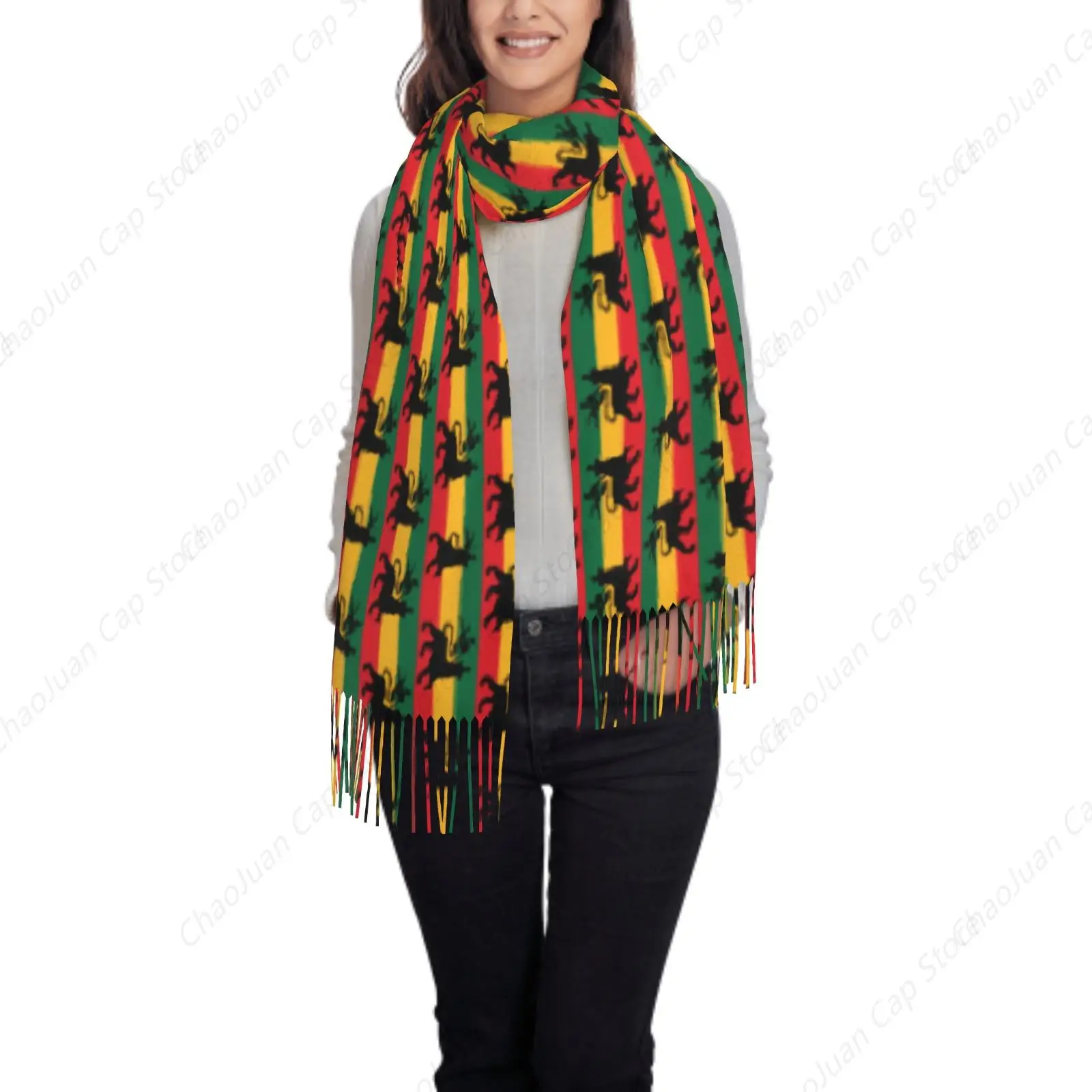 

Rasta Lion Stripes Print Cashmere Feel Winter Scarf Fashion Soft Warm Women Blanket Shawl Wrap
