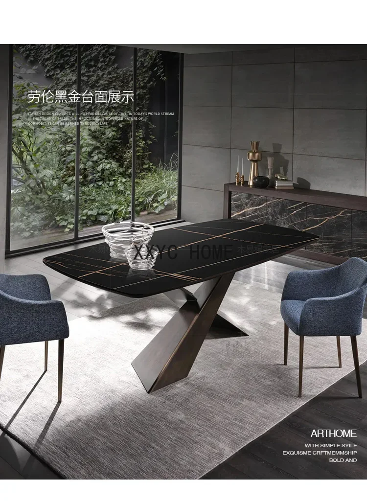 Mesa de comedor con placa de piedra Delifeng, apartamento pequeño, placa de piedra ligera, lujo, alta gama, rectangular, para 6 personas