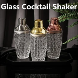 Glass Cocktail Shaker Kit Crystal Cocktail Shaker, 17oz Martini Shaker with Leakproof Metallic Steel Lid&Strainer for Home