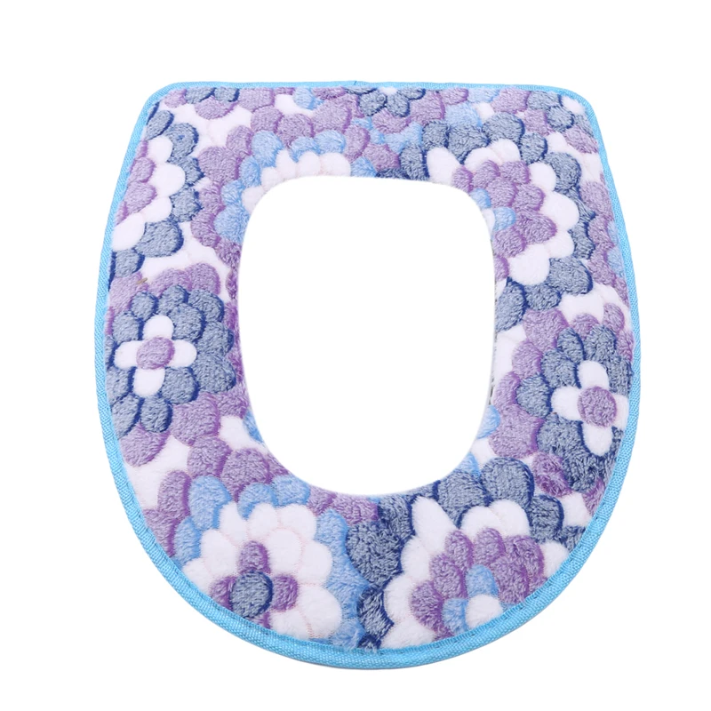 Flower Warm Toilet Cover Seat Lid Top Cover Pad Bathroom Warmer Toilet Seat Bowl Zipper Washable Toilet Seat Cover