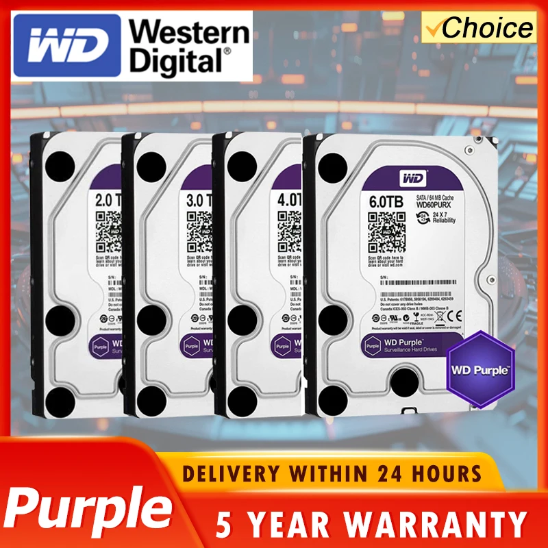 WD Purple 4TB 3TB 2T Surveillance HDD 64M Cache SATAIII 6.0Gb/s 3.5