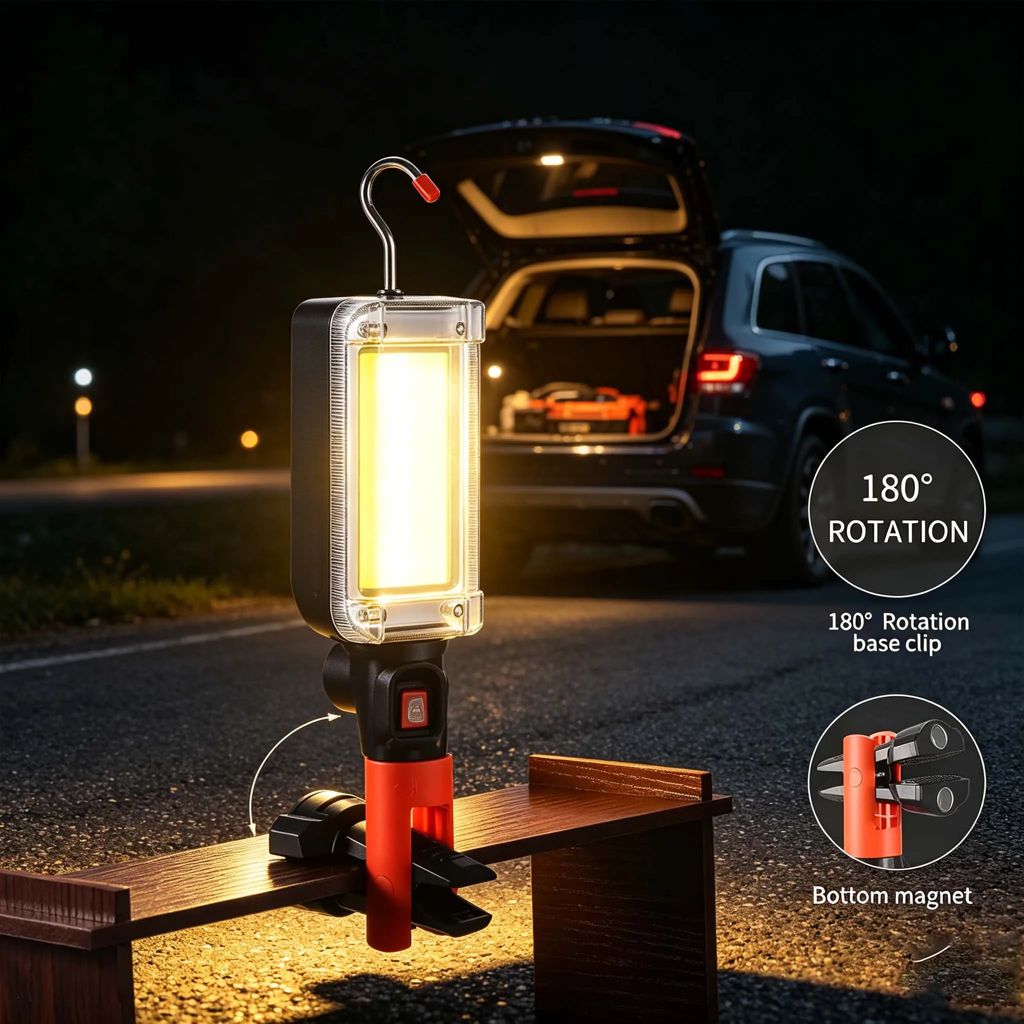 

USB Rechargeable Emergency Rescue Work Light Portable LED Flashlight 18650 2 Modes Waterproof Magnetic Design