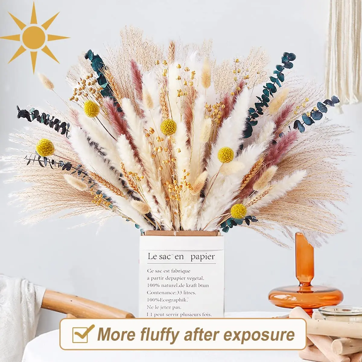 

100pcs Dried Pampas Grass Mix Bouquet,Dried Flowers Bouquet with ,Boho Flowers for Home Wedding Farmhous Decore Trockenblumen