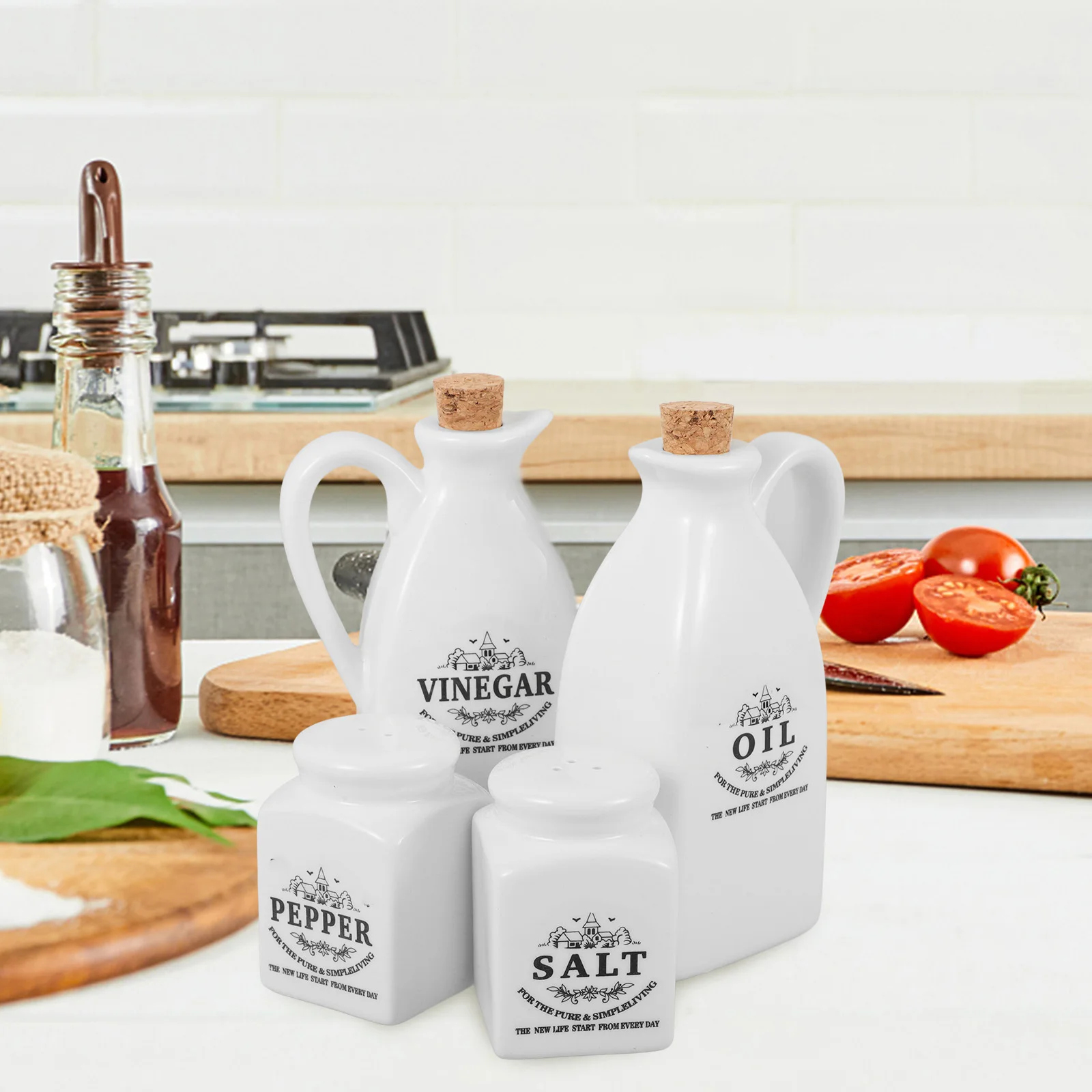 

4Pcs Seasoning Bottle Set Premium Ceramic Oil Sauce Dispenser Japanese Design Kitchen Condiment Holder for Cooking Dining