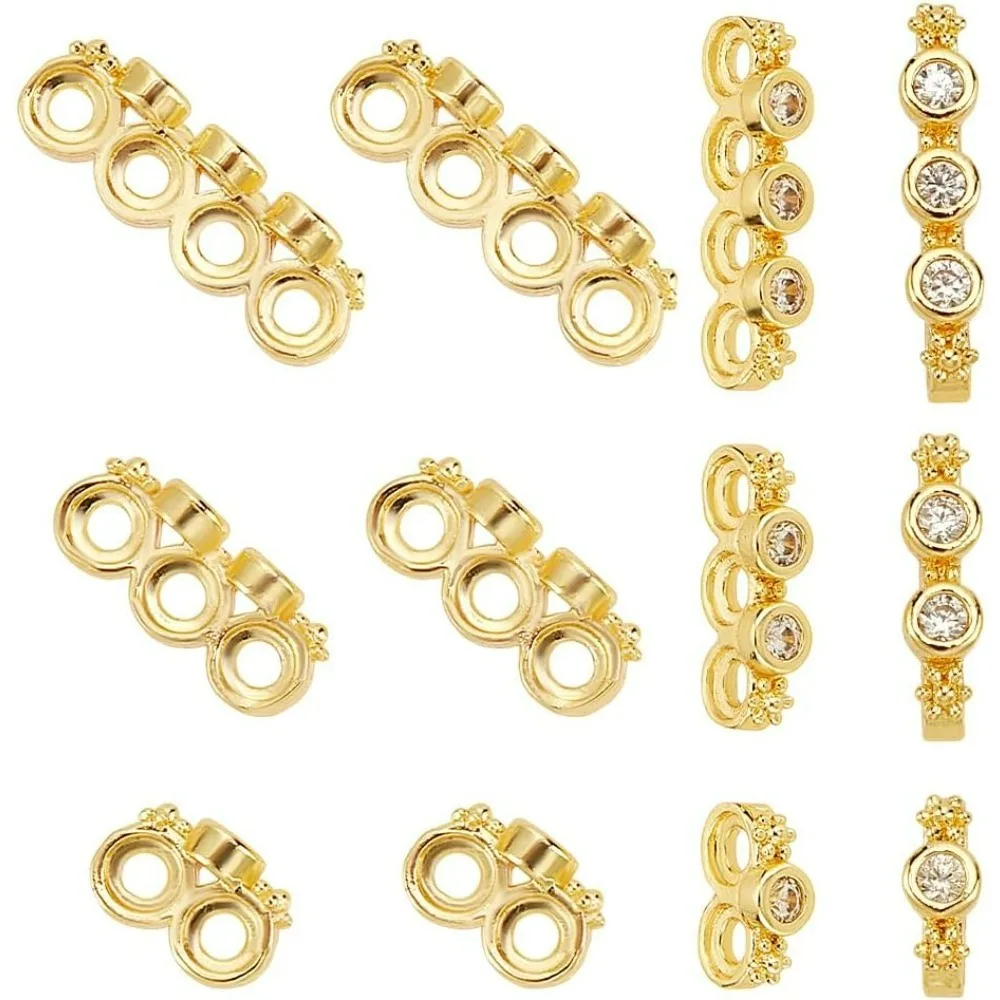 

12 Pcs Spacer Beads 3 Sizes Brass Cubic Zirconia Spacer Bar Beads for Bracelets Necklace Jewelry Making