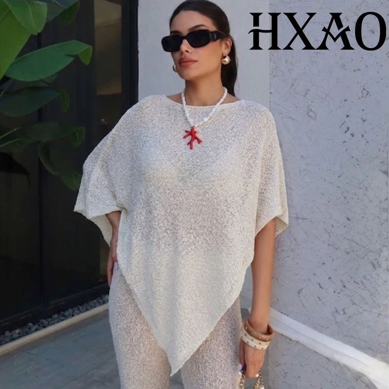 HXAO 2026 Asymmetric Cape For Women Tunic Beach Cover Up Sheer Poncho Tops Summer Batwing Sleeve Oversize Ladies Tops Cloak
