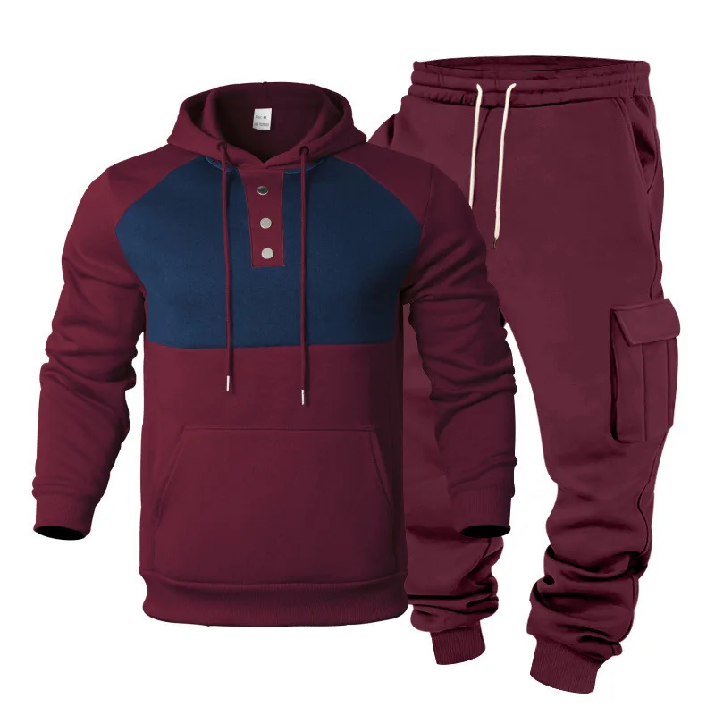 Men's Heavy-Duty Fleece Hooded Sweatshirt Set Warm Outdoor Workwear Simple Fashionable Embroidered Light Luxury American Style
