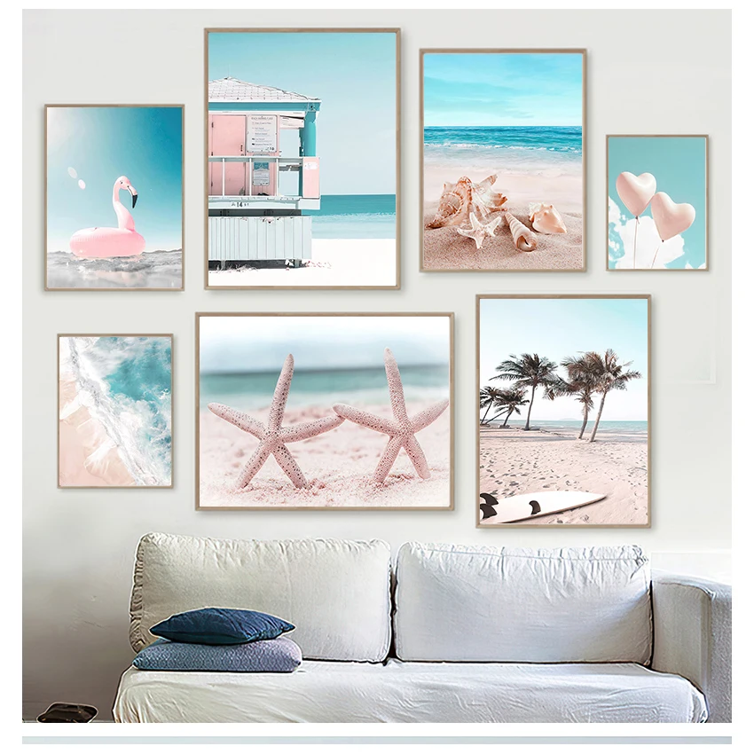 Flamingo Wall Art Canvas Painting Nordic Posters And Prints Pictures For Living Room Tropical Sea Beach Starfish Surfboard