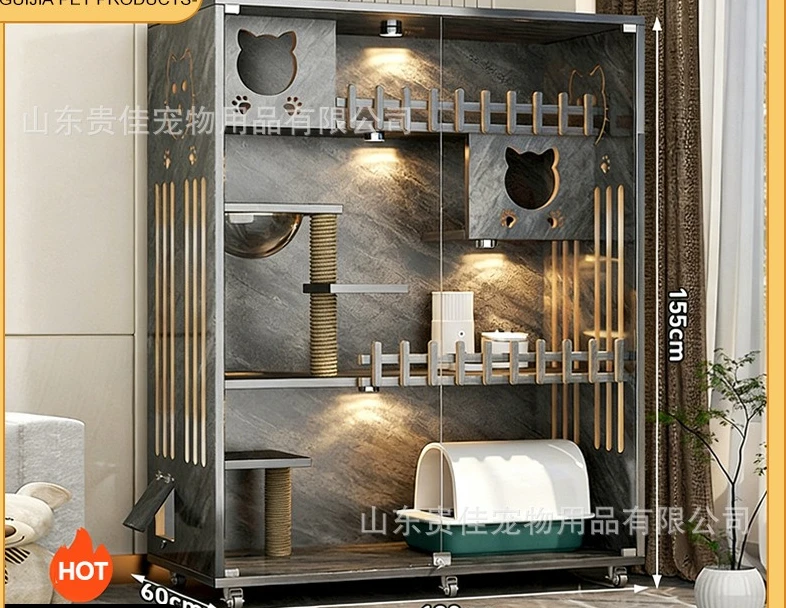 

Cat Villa Large Cabinet Household Indoor House Three-story Luxury Large Solid Wood Cage House Light Luxury