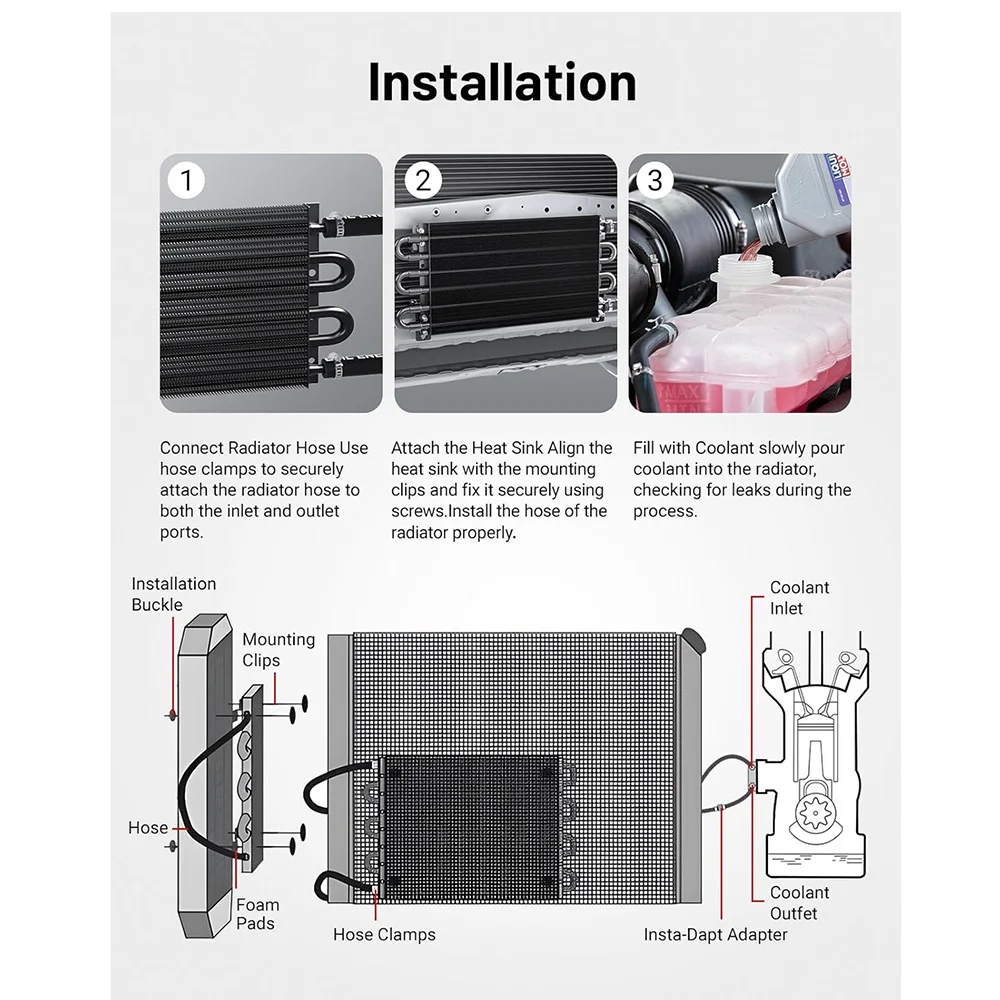 

Комплект масляного радиатора трансмиссионного масла 5/16, универсальная 6-проходная трубка и плавник, алюминиевый черный