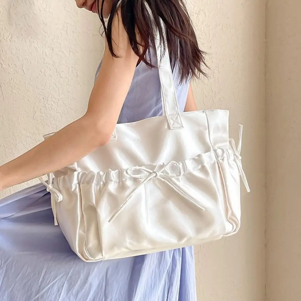 

Женская мятая сумка на плечо, глянцевая сумка-тоут с бантами, большая вместительная сумка-кошелек для повседневных прогулок, уличных поездок на работу, вечеринок Da