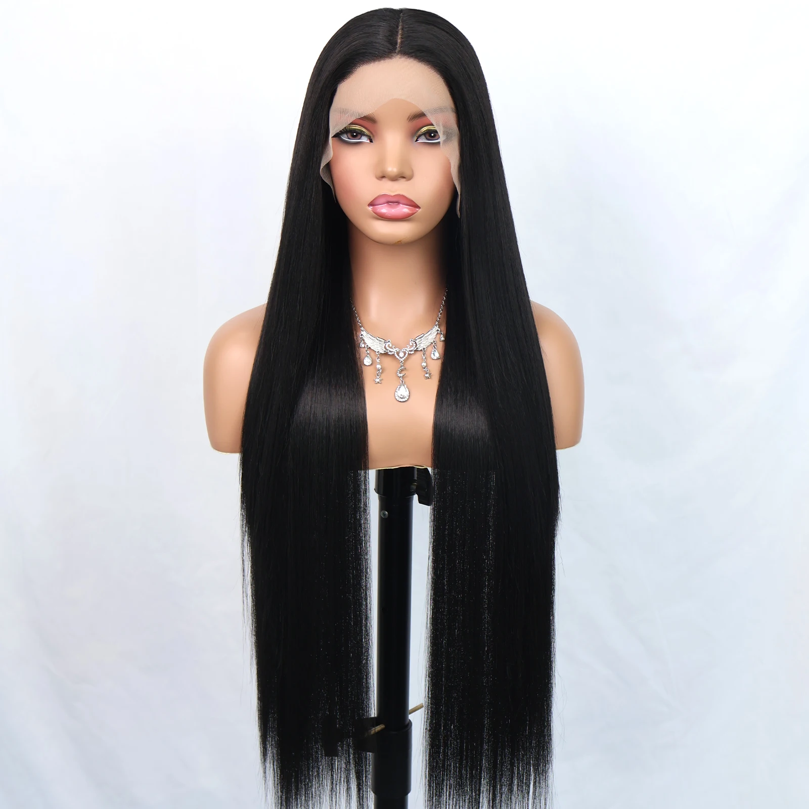 13x4 Lace Front Synthetic Wig 28 Inch Silky Straight Black Wig, Heat Resistant, Tangle Free, Glueless Long Straight Lace Wig for Women