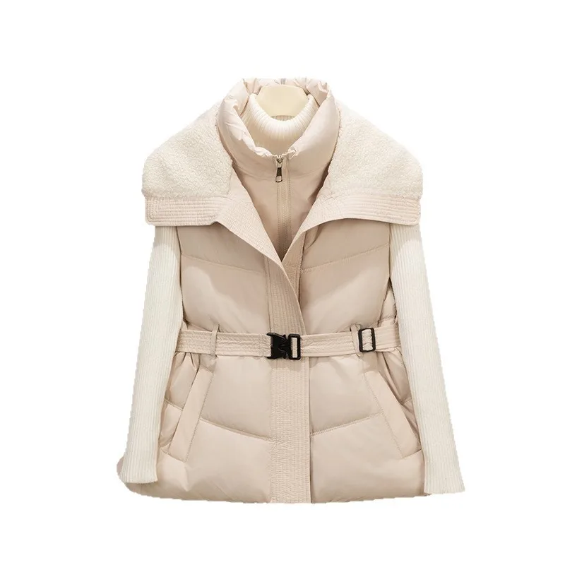 ラムファーのトリムが施されたウエストシェイプベスト、ファッショナブルなスタンドカラー、通勤に最適、越境新作、レディースコットンベスト