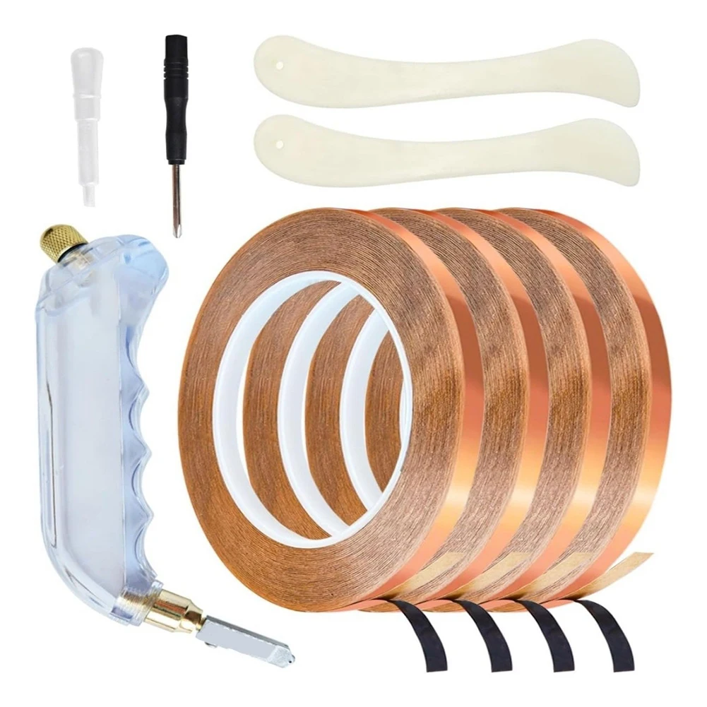 3/16'' Copper Foil Tape For Stained Glass DIY Crafts 4 Rolls 36 Yards Copper Tape Glass Cutter For Stained Glass