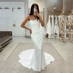 Simple Elegant Satin Mermaid Wedding Dress For Woman 2024 Beading Strapleess For Women Elegant Customize To Measures 2024