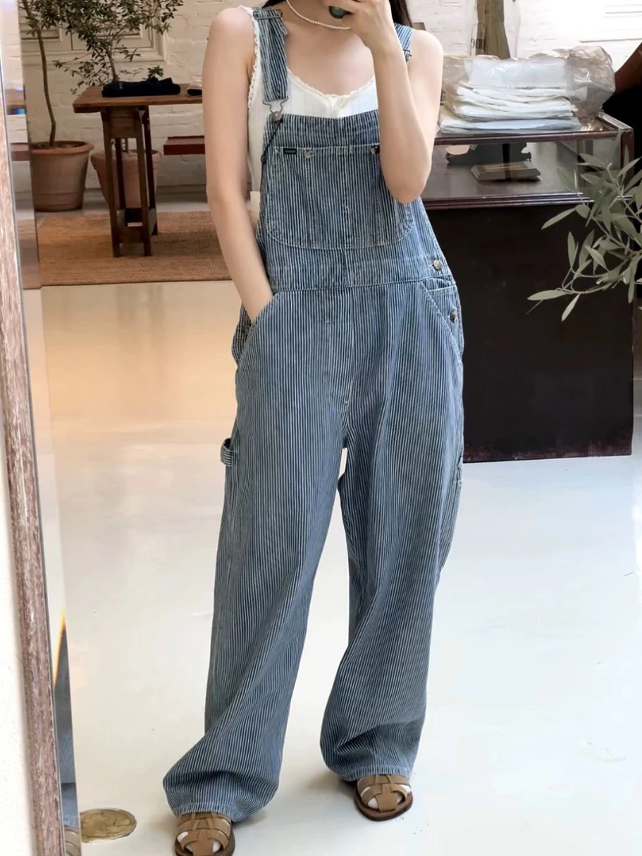 

Loose Wide Leg Overalls Korean Sle Striped Candy Miss Thebarnnet Small ence Layering Pants Casual Straight Leg Trousers