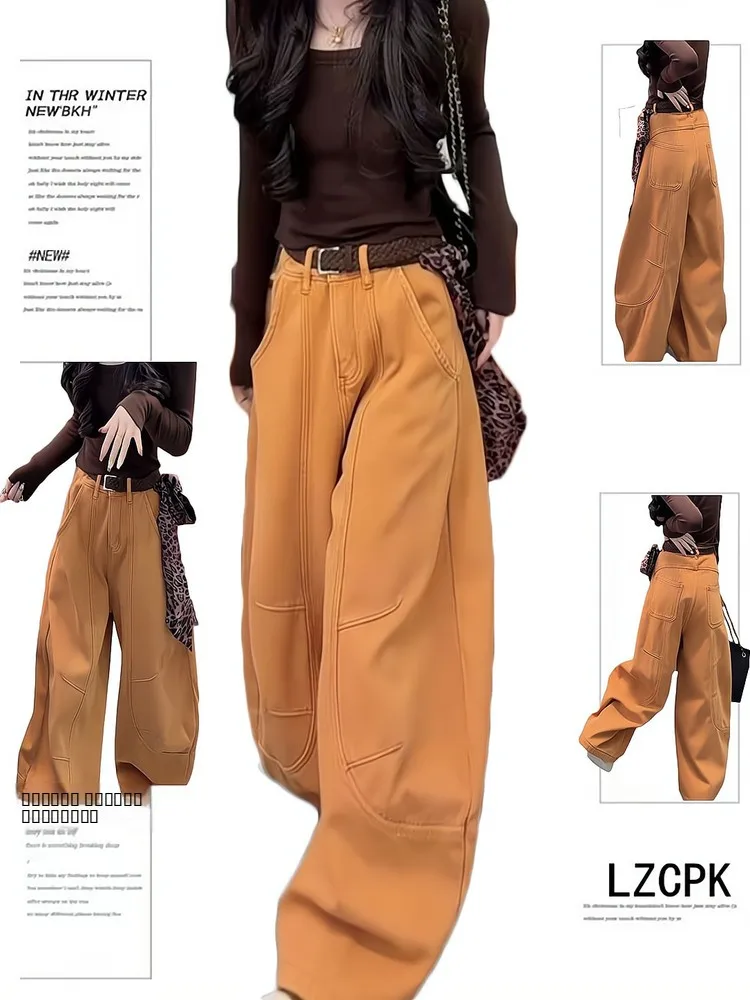 

Модные женские джинсы-карго с широкими штанинами, свободного кроя, прямые, повседневные, для осени