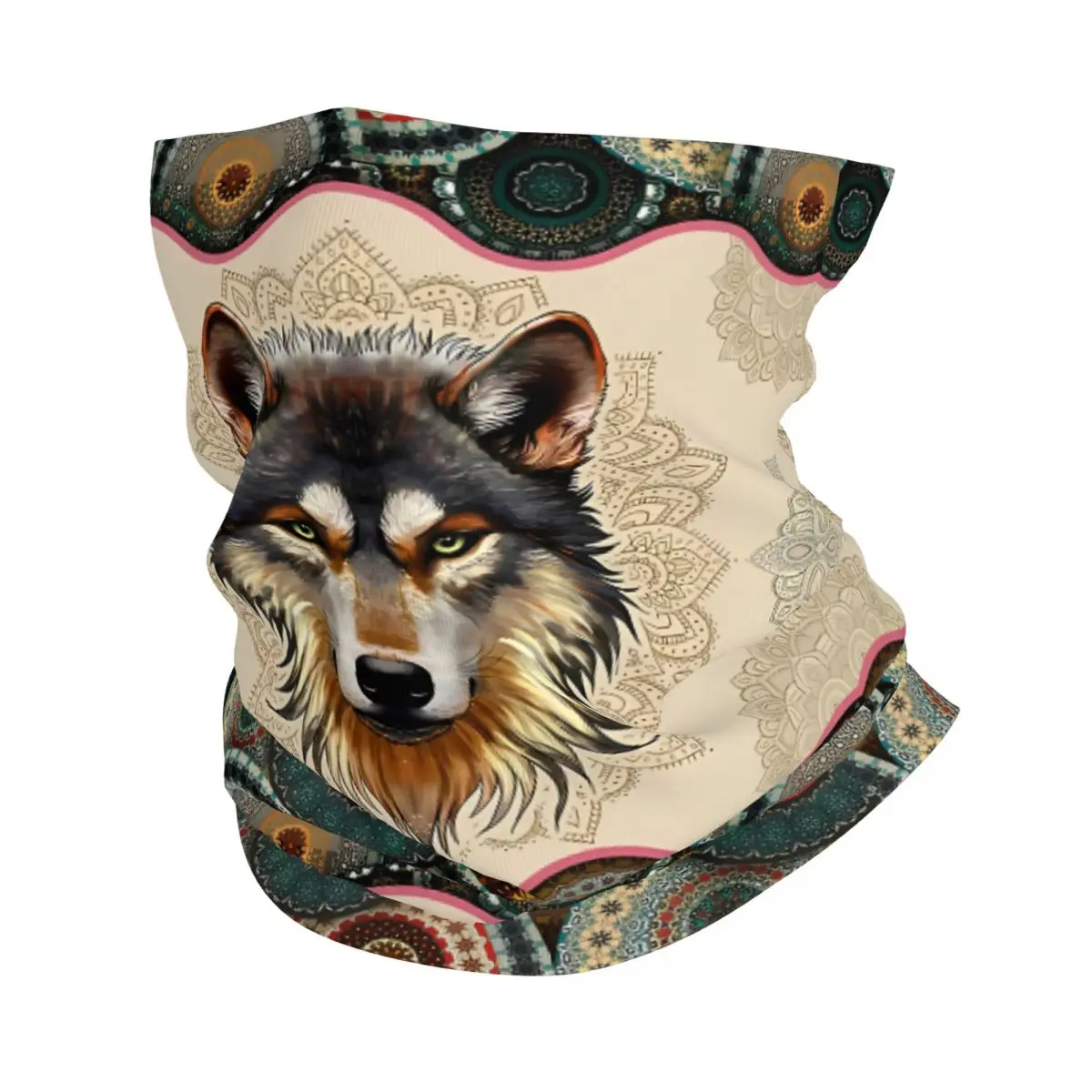 Wolf Vintage Mandala Thin Bandana Neck Gaiter Wrap Scarf Headband Neck Cover