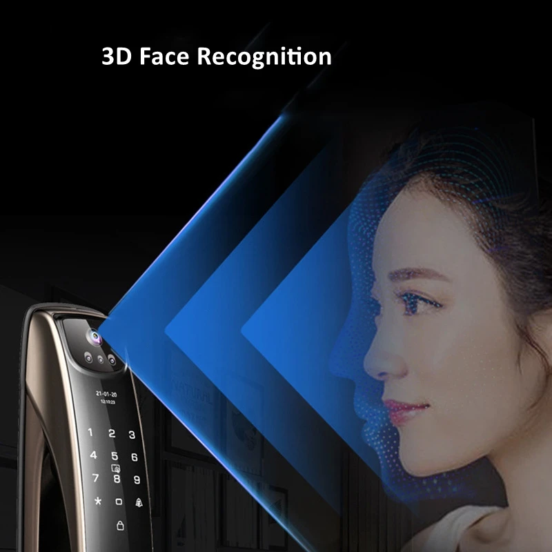 Tuya Wifi 3D Face Recognition Video Intercom Auto Monitoring Camera Fingerprint Password Anti-theft Digital Electronic Door Lock