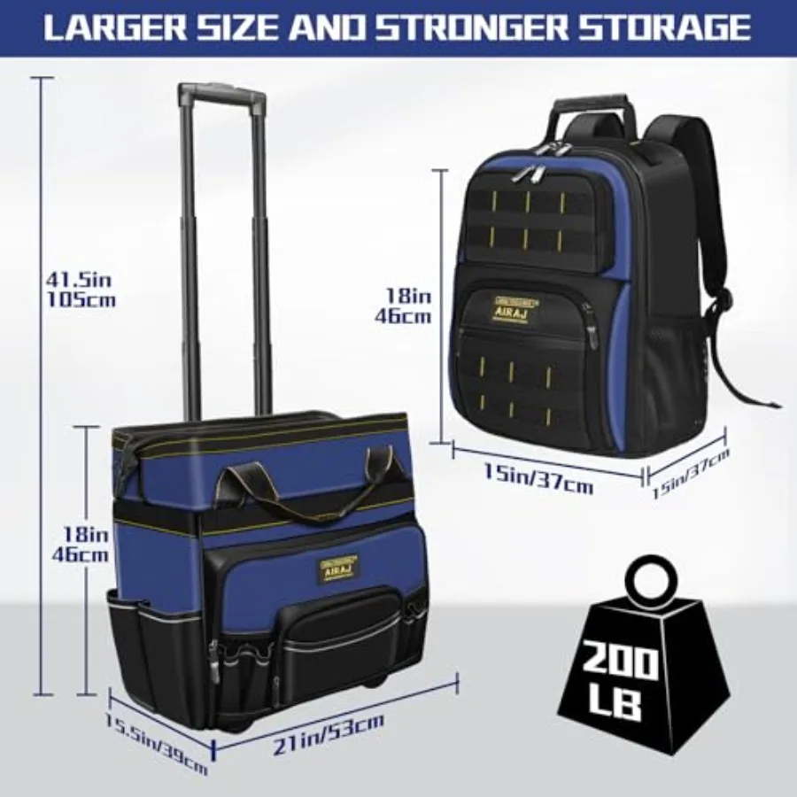 21 حقيبة أدوات المتداول مع عجلات 18 أداة حقيبة الظهر مجموعة قابل للتعديل تصغير مقبض مقاوم للماء أداة حقيبة أداة على ظهره الثقيلة Du #2