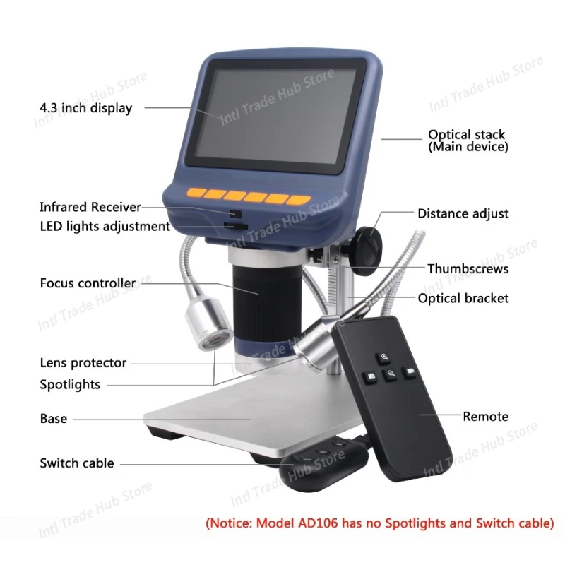4.3-inch Screen Electron Microscope Dedicated Lifting Stand with Fill Light 1080P Digital Industrial Microscope