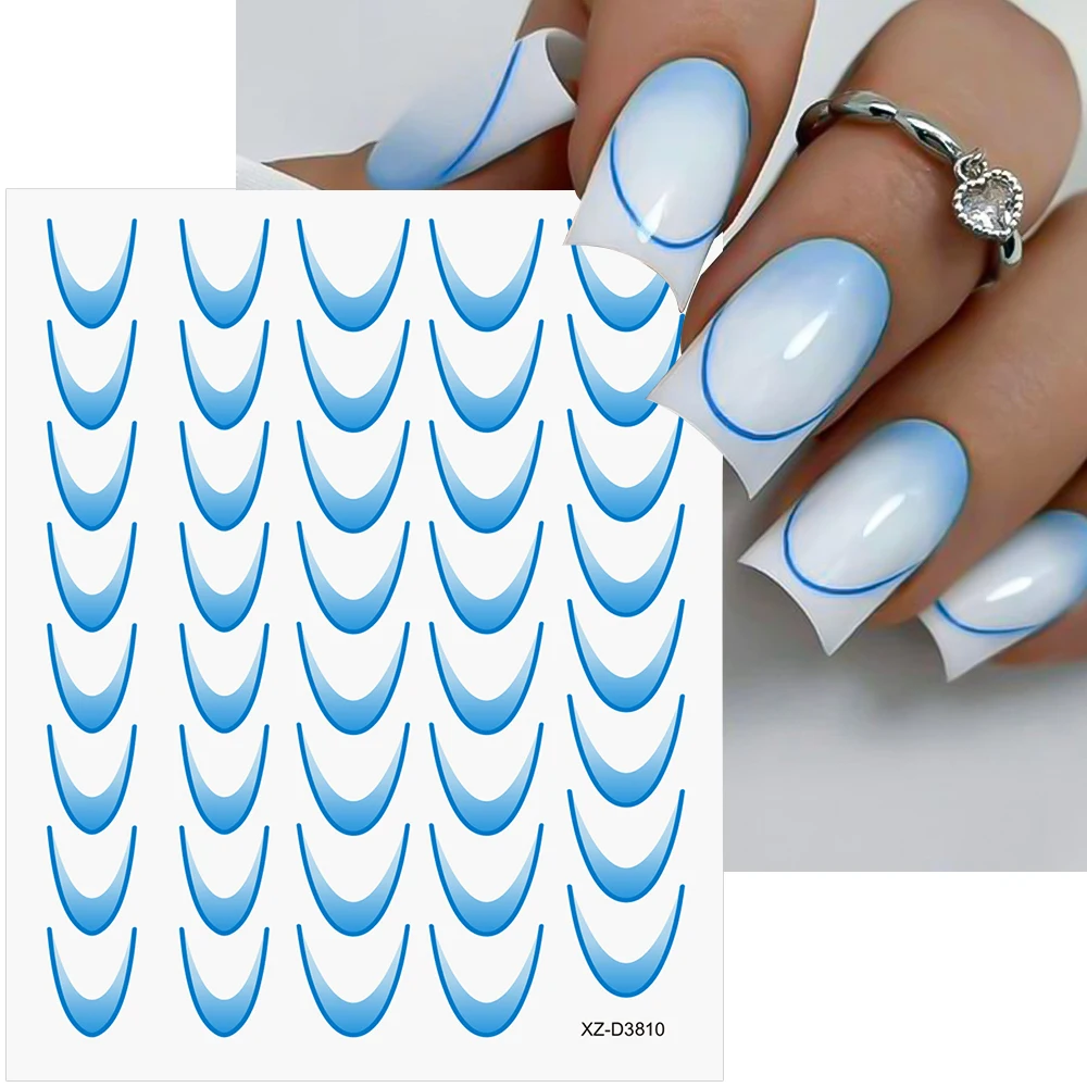 9pcs Gradient French Nail Art Stickers Ink Blooming Wave Line Self-Adhesive Sliders Colorful Stripe Ombre Design Nail Art Decals