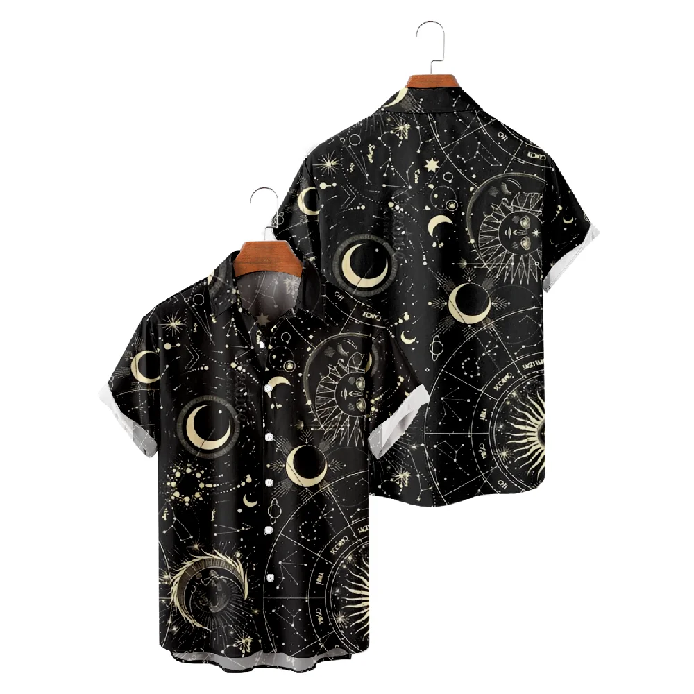 

Hawaiian Shirts for Men Black Constellation Short Sleeve Shirts Hawaii Summer Beach Vacation Tops Breathable