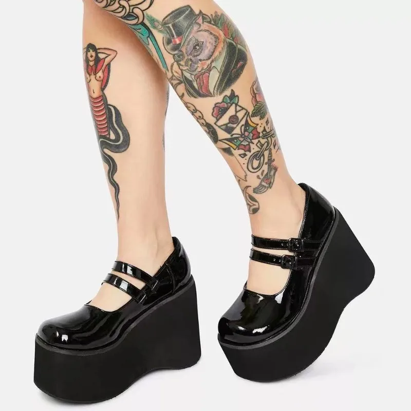 Zapatos de tacón superalto Mary Jane para mujer, sandalias de plataforma con cuña, hebilla de cinturón, clásicos, Punk, Lolita, Primavera