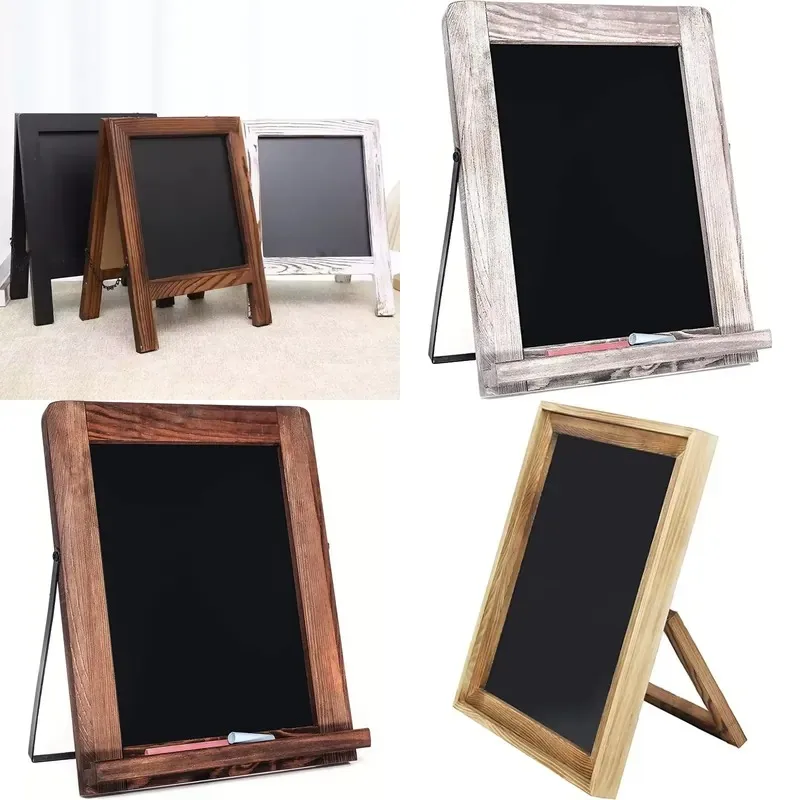 Chalkboard Style Wooden Table Menu Stand Log Memo Folder Retail Logo Display Holder for Restaurant Cafe Shop
