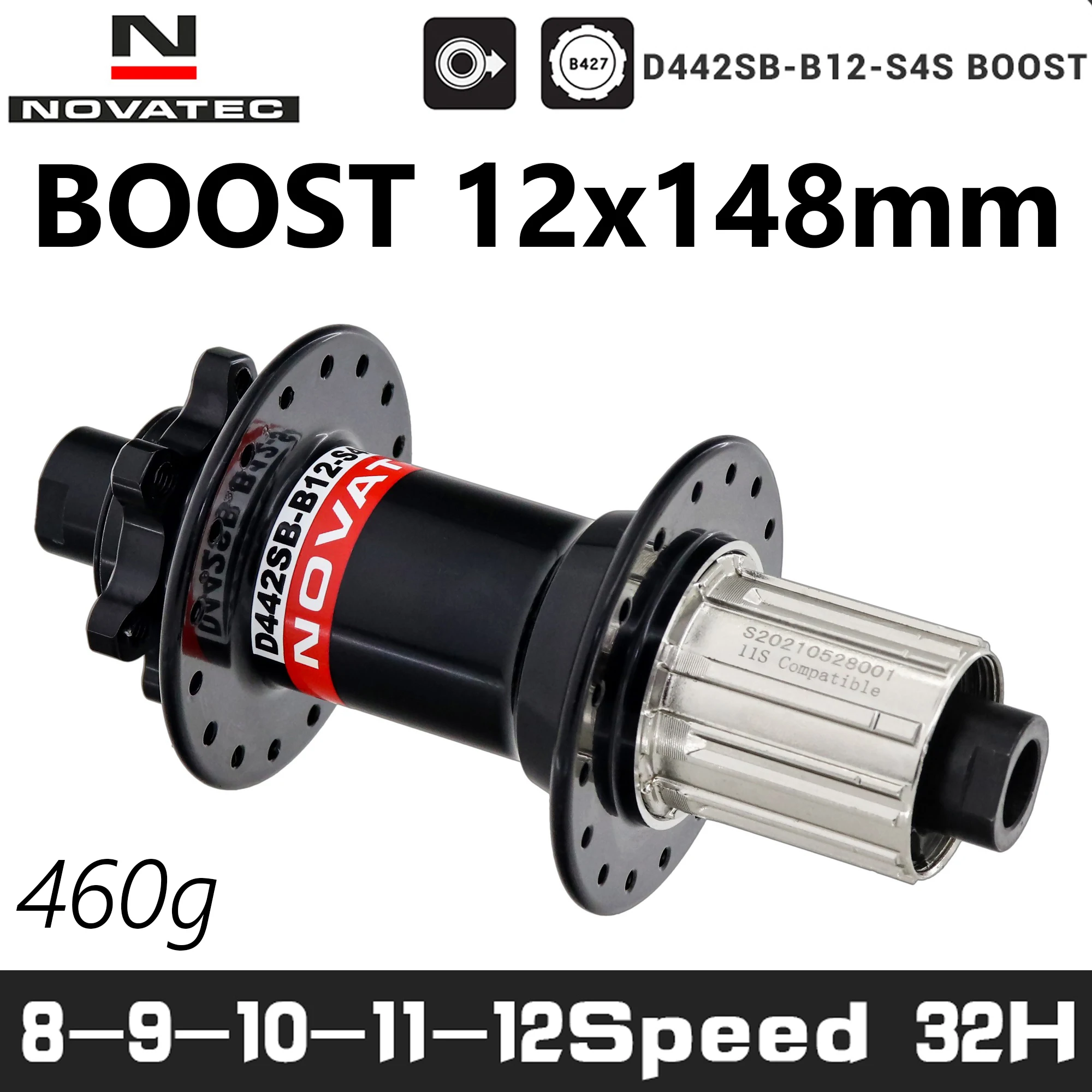 Novatec D442SB-B12 Boost 148mm x 12mm Thru Axle 142x12mm 32-hole 6-bolt Rear XD Micro Spline hub