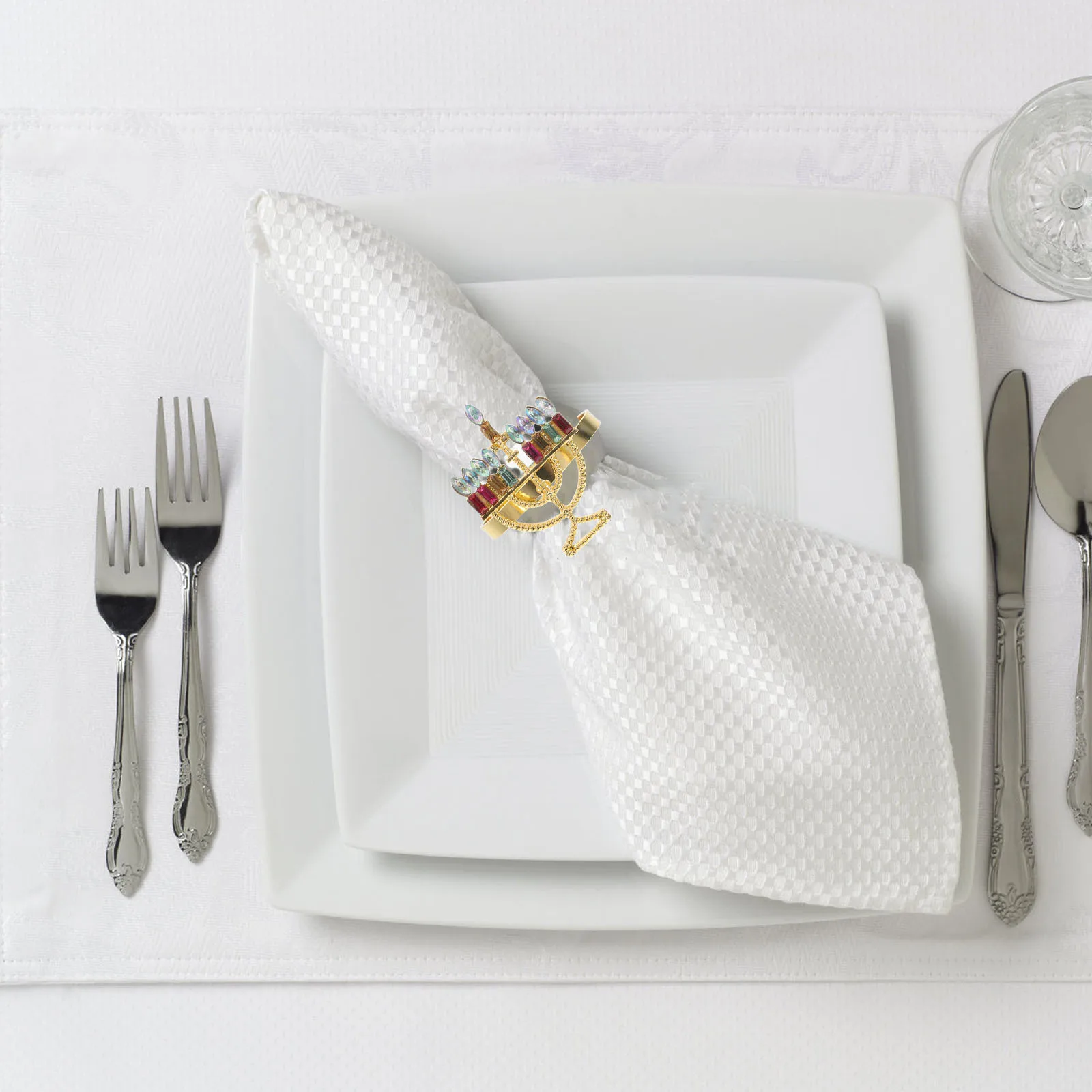 

6Pcs Menorah Napkin Rings Chanukah Gold Metal Rhinestone Holiday Table Decor Elegant Hanukkah Party Accessories